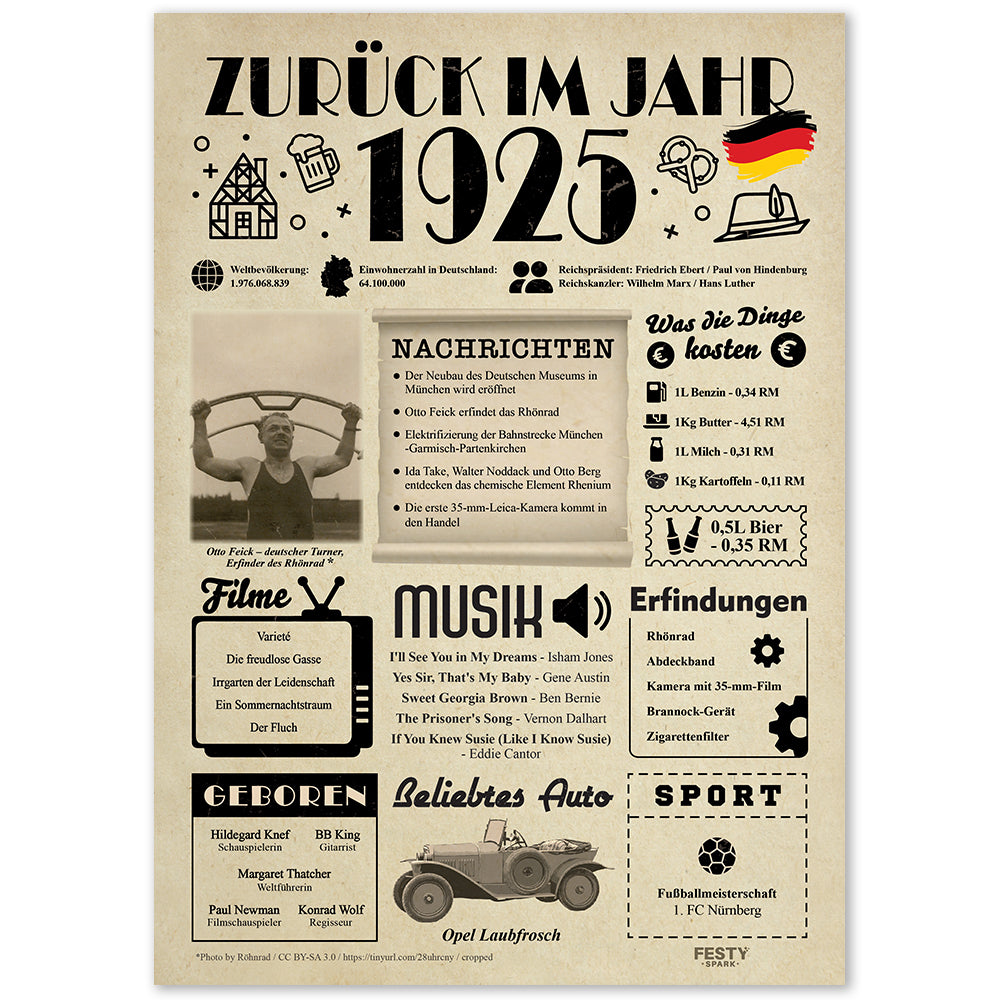 FestySpark™ - Zurück im Jahr 1925 – Geburtstagsplakat