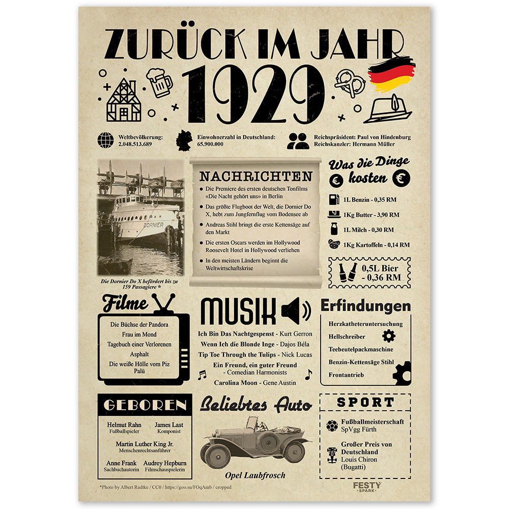 FestySpark™ - Zurück im Jahr 1929 – Geburtstagsplakat