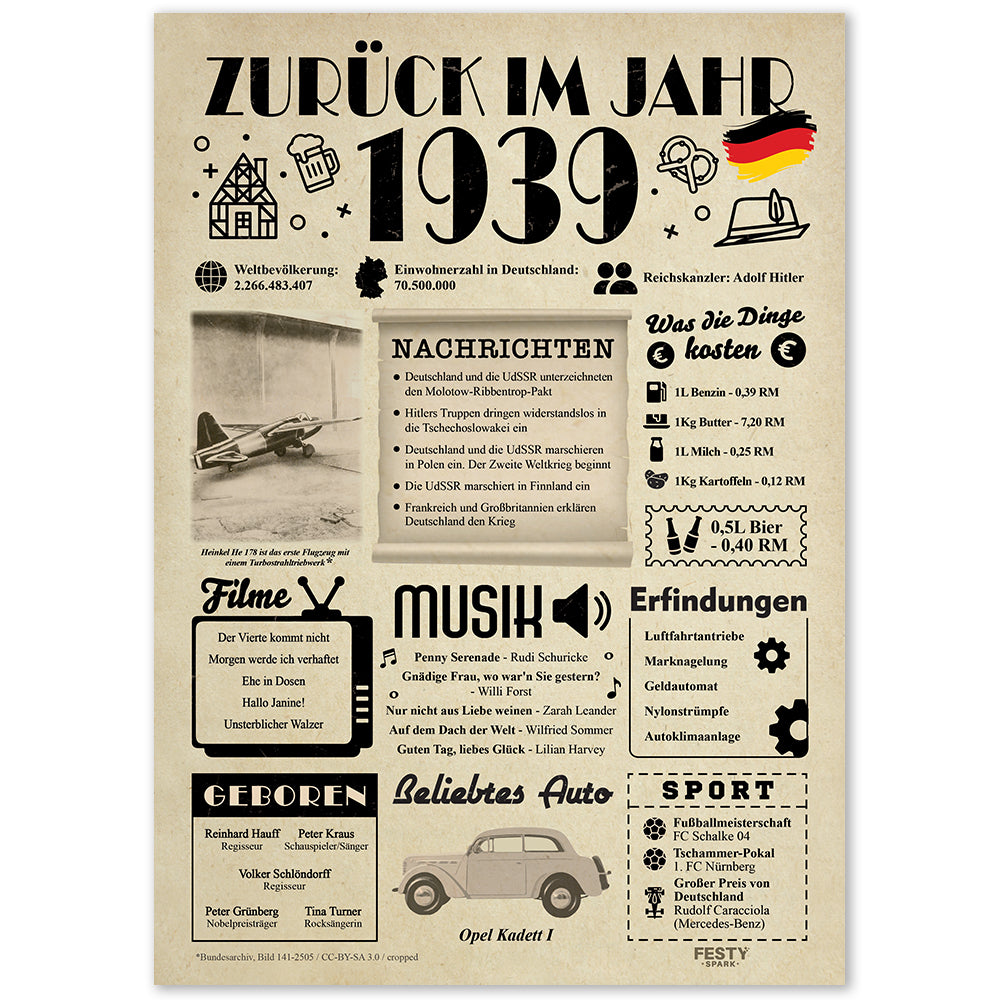 FestySpark™ - Zurück im Jahr 1939 – Geburtstagsplakat
