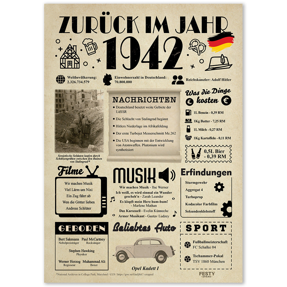 FestySpark™ - Zurück im Jahr 1942 – Geburtstagsplakat