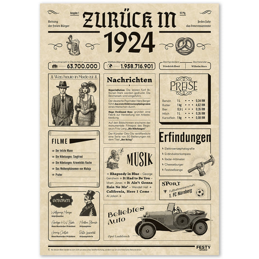 Geburtstagskarte zum 102. Geburtstag 1924 – Geschenk für Frauen und Männer