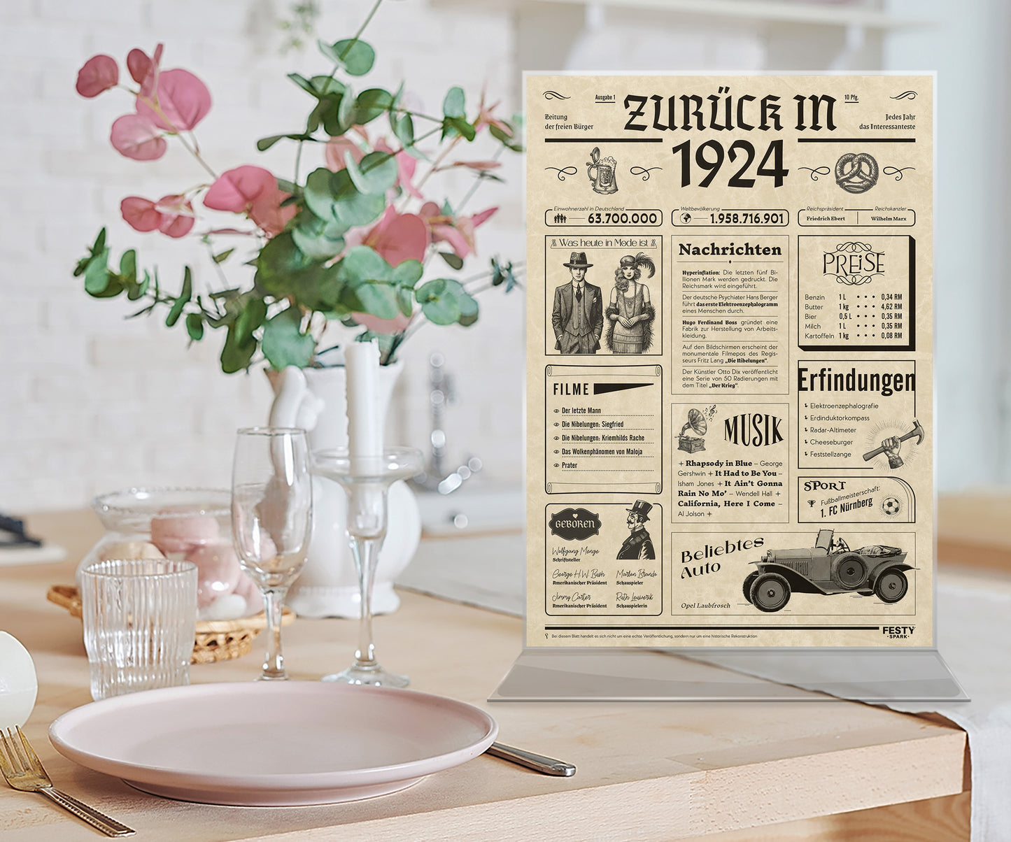 Geburtstagskarte zum 102. Geburtstag 1924 – Geschenk für Frauen und Männer