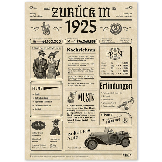 Geburtstagskarte zum 101. Geburtstag 1925 – Geschenk für Frauen und Männer