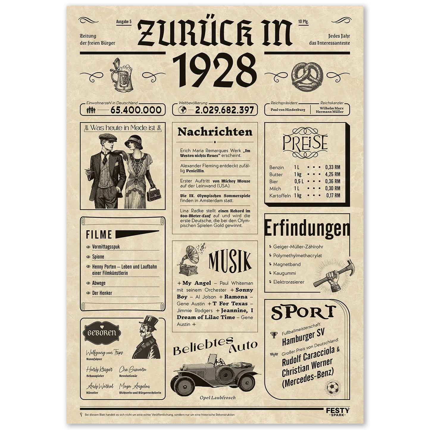 Geburtstagskarte zum 98. Geburtstag 1928 – Geschenk für Frauen und Männer