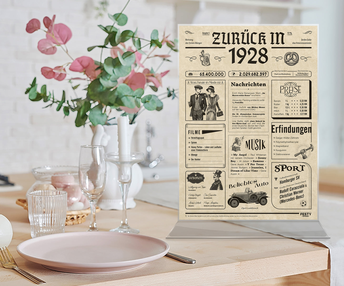 Geburtstagskarte zum 98. Geburtstag 1928 – Geschenk für Frauen und Männer