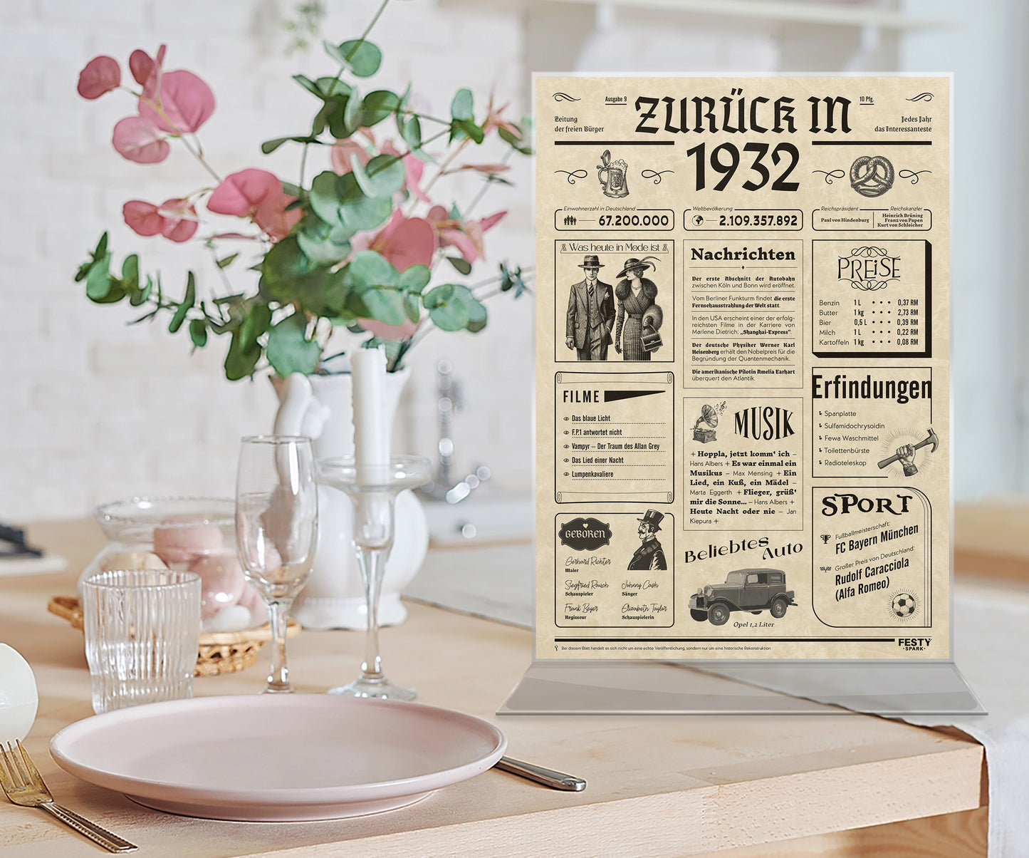 Geburtstagskarte zum 94. Geburtstag 1932 – Geschenk für Frauen und Männer