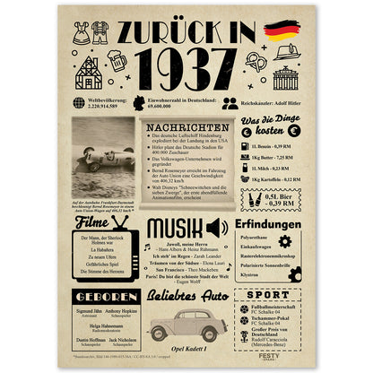 Geburtstagskarte zum 89. Geburtstag 1937 – Geschenk für Frauen und Männer