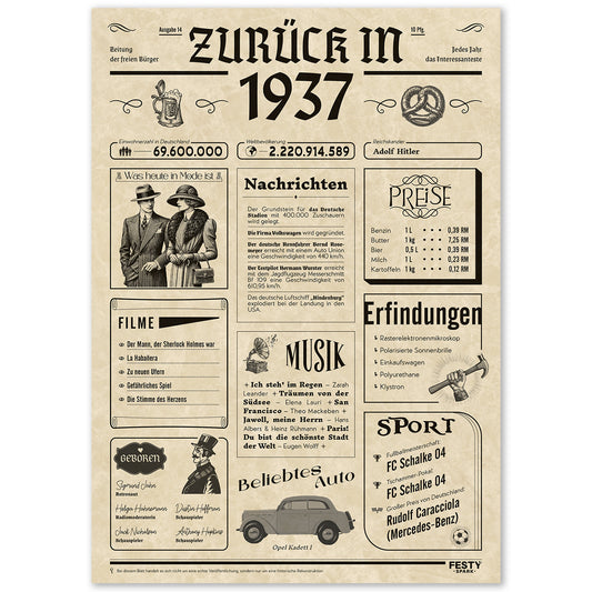 Geburtstagskarte zum 89. Geburtstag 1937 – Geschenk für Frauen und Männer