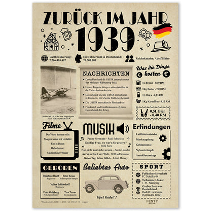 FestySpark™ - Zurück im Jahr 1939 – Geburtstagsplakat