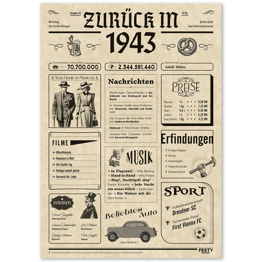 Geburtstagskarte zum 83. Geburtstag 1943 – Geschenk für Frauen und Männer