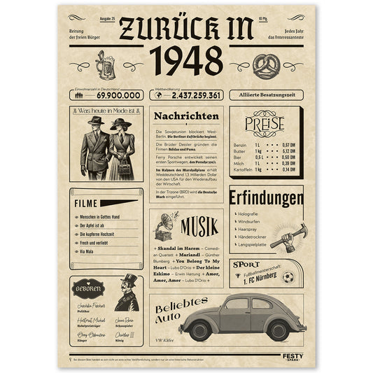 Geburtstagskarte zum 78. Geburtstag 1948 – Geschenk für Frauen und Männer