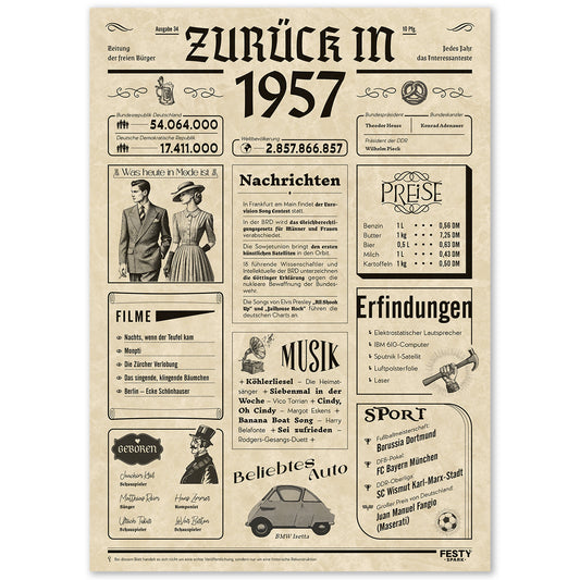 Geburtstagskarte zum 69. Geburtstag 1957 – Geschenk für Frauen und Männer