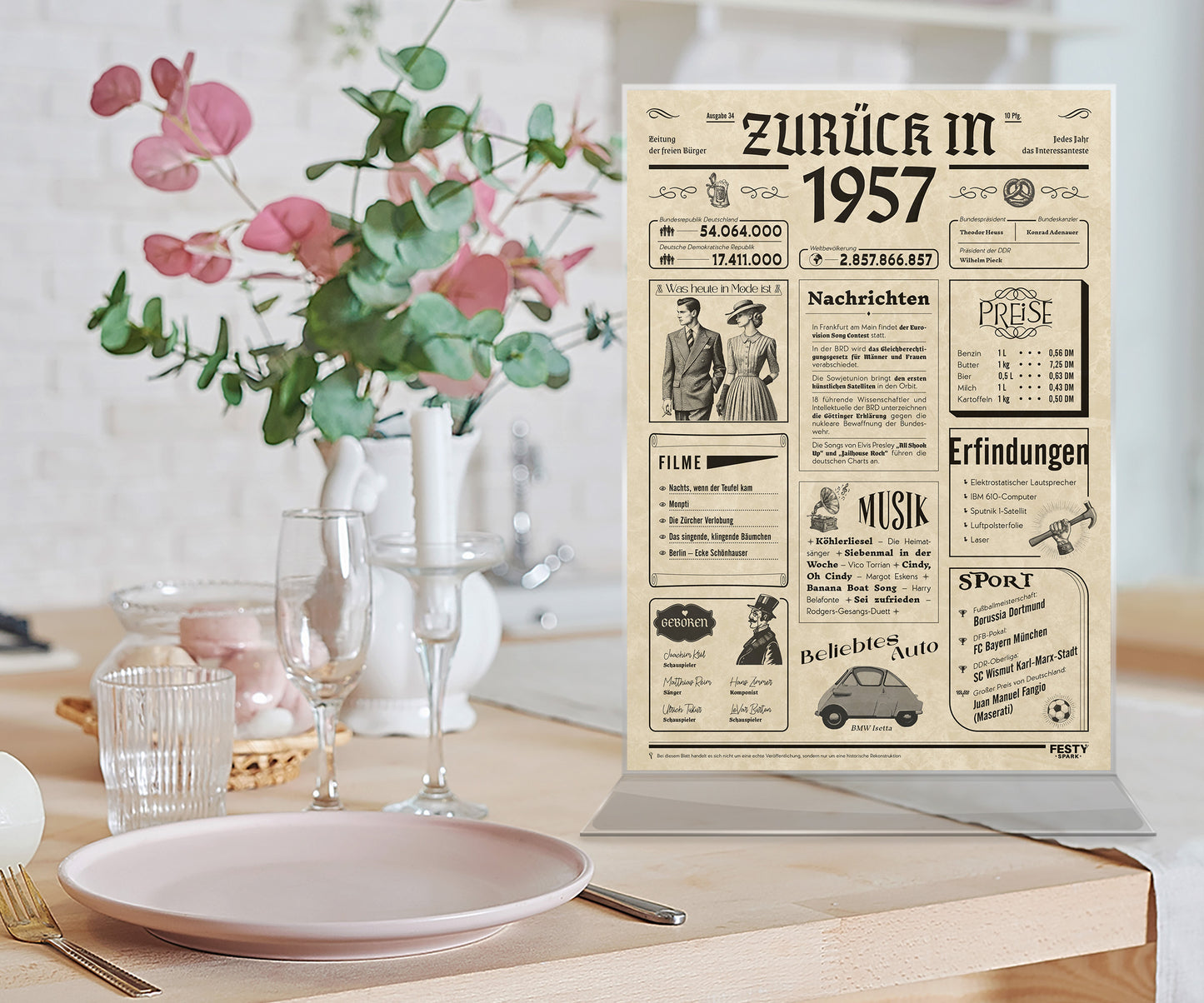 Geburtstagskarte zum 69. Geburtstag 1957 – Geschenk für Frauen und Männer