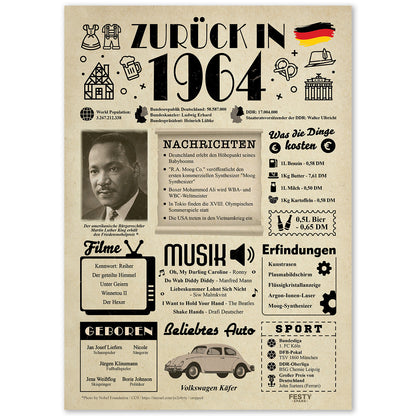 Geburtstagskarte zum 62. Geburtstag 1964 – Geschenk für Frauen und Männer