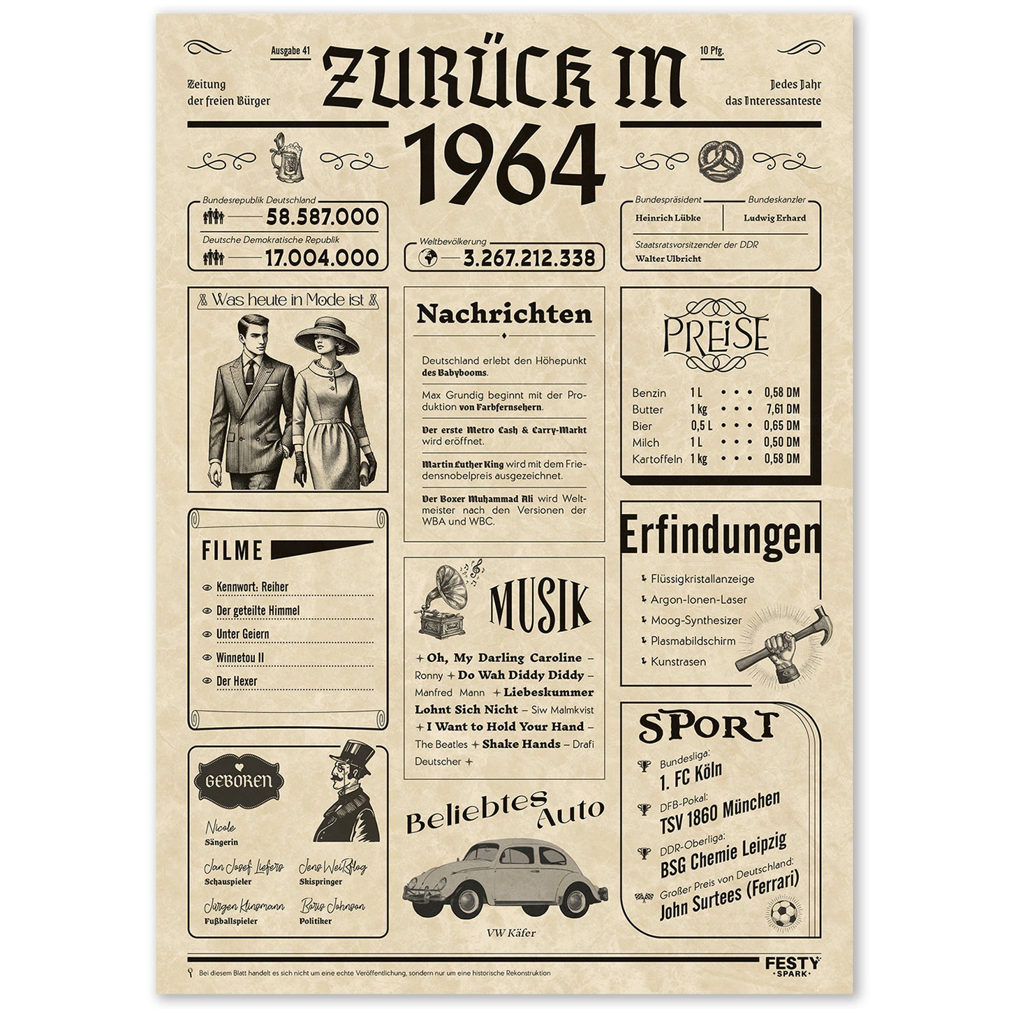 Geburtstagskarte zum 62. Geburtstag 1964 – Geschenk für Frauen und Männer