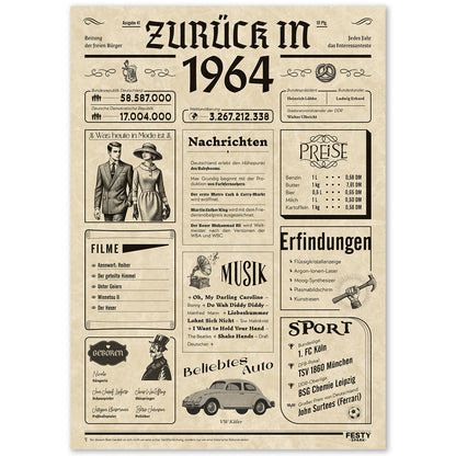 Geburtstagskarte zum 62. Geburtstag 1964 – Geschenk für Frauen und Männer