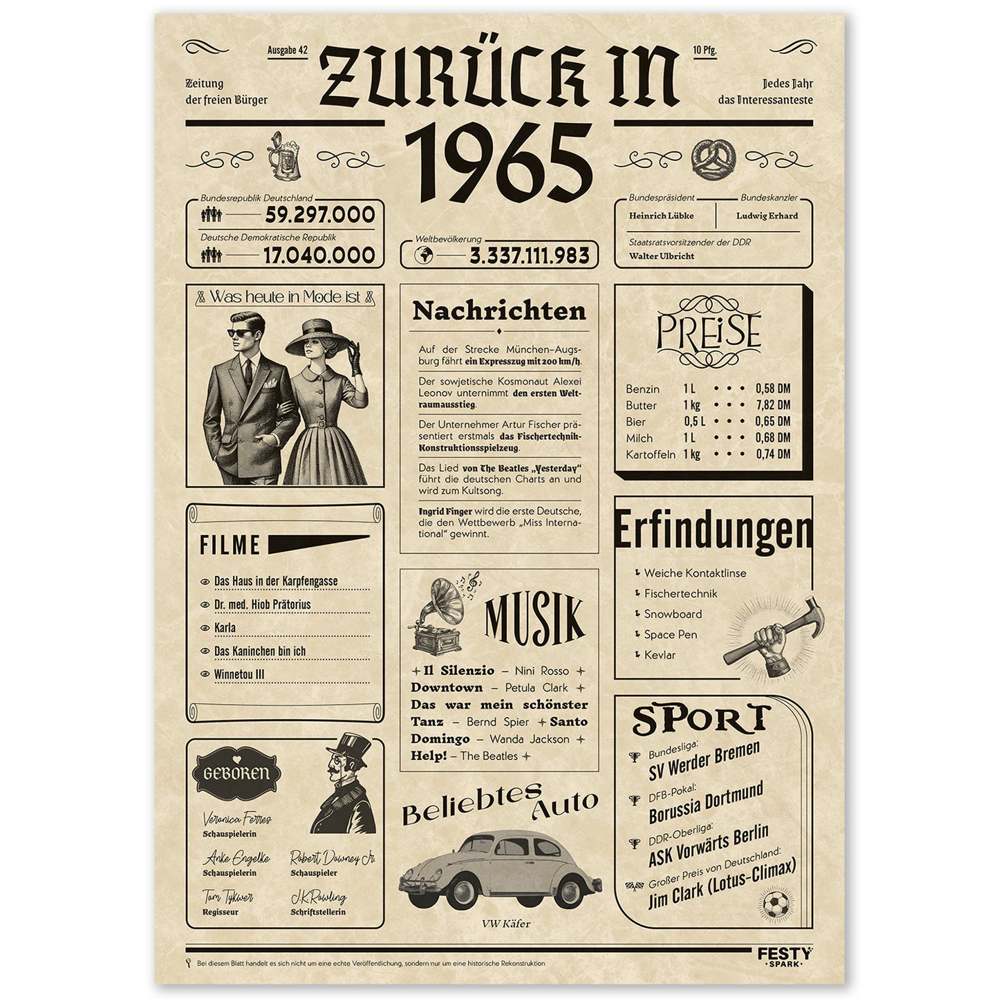 Geburtstagskarte zum 61. Geburtstag 1965 – Geschenk für Frauen und Männer