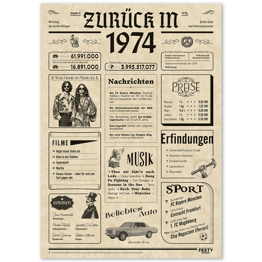 Geburtstagskarte zum 52. Geburtstag 1974 – Geschenk für Frauen und Männer