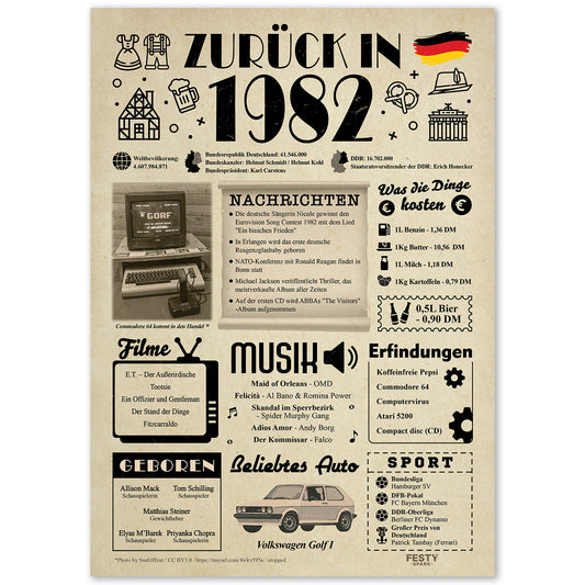 Geburtstagskarte zum 44. Geburtstag 1982 – Geschenk für Frauen und Männer