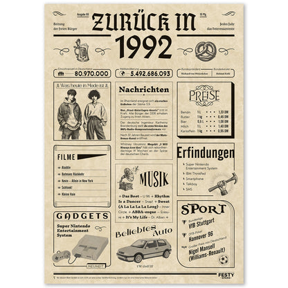 Geburtstagskarte zum 34. Geburtstag 1992 – Geschenk für Frauen und Männer