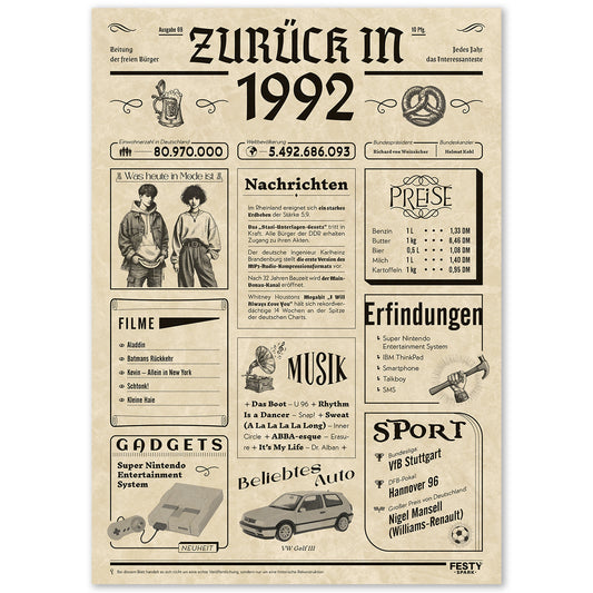 Geburtstagskarte zum 34. Geburtstag 1992 – Geschenk für Frauen und Männer