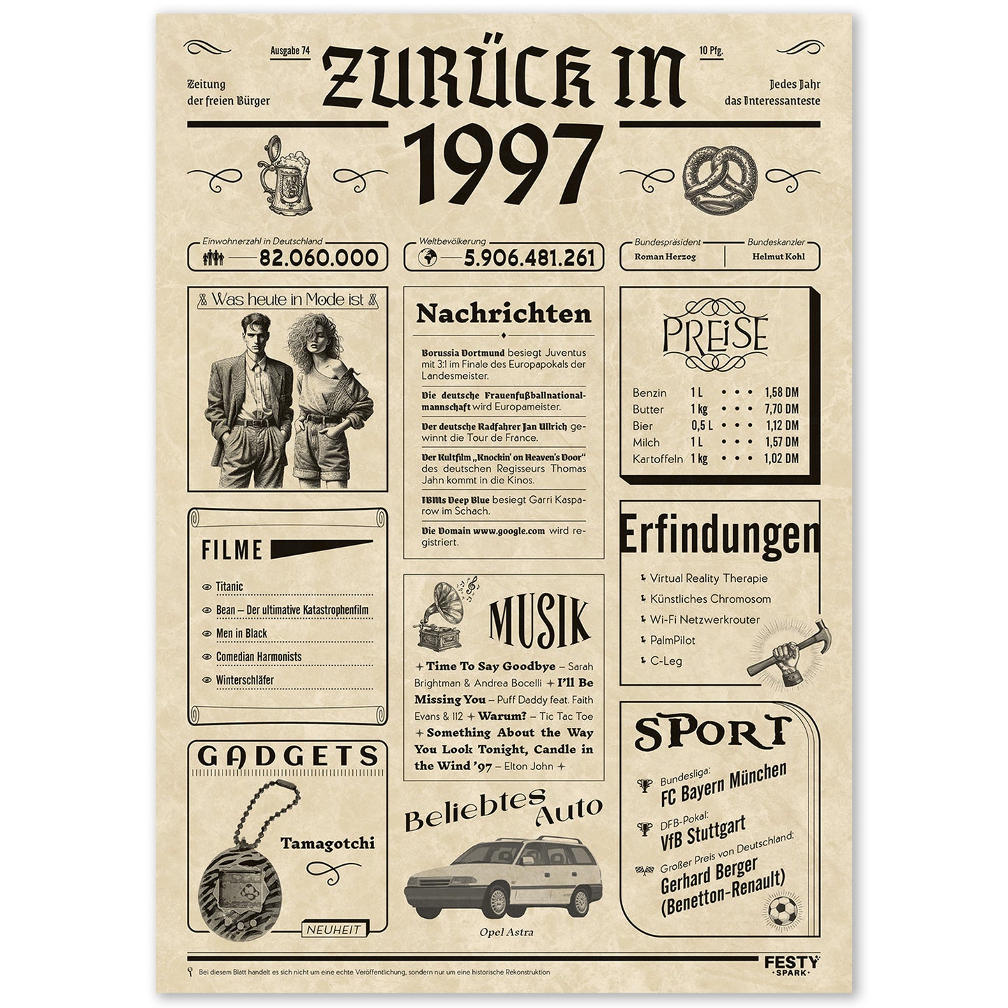 Geburtstagskarte zum 29. Geburtstag 1997 – Geschenk für Frauen und Männer