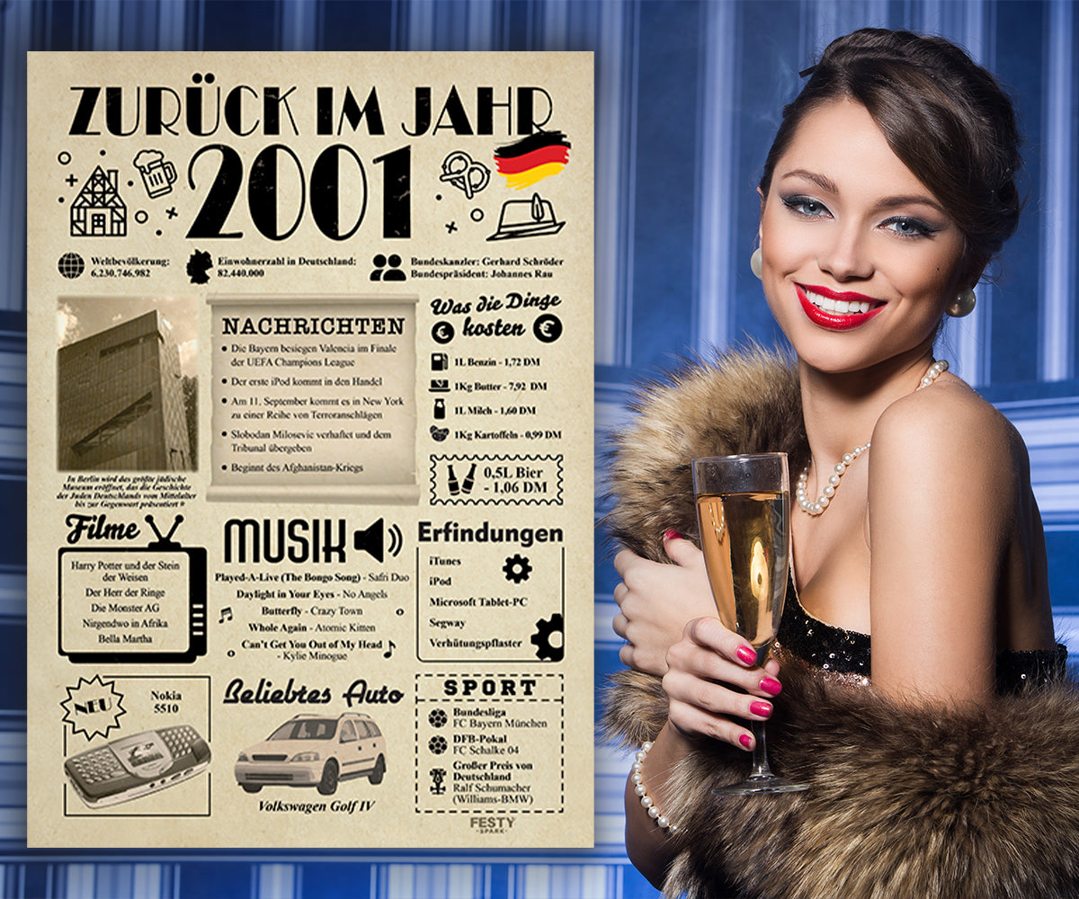 FestySpark™ - Zurück im Jahr 2001 – Geburtstagsplakat