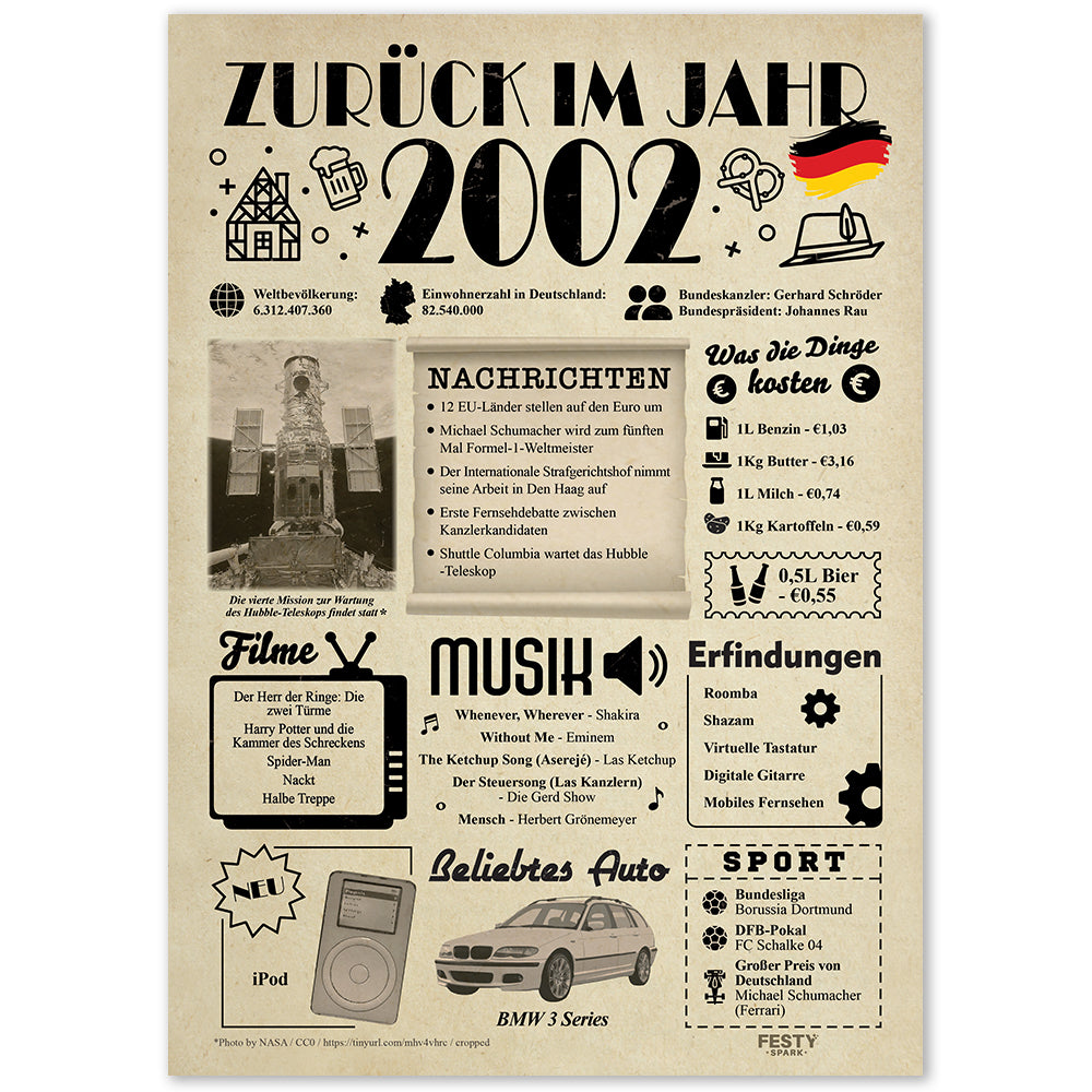 FestySpark™ - Zurück im Jahr 2002 – Geburtstagsplakat
